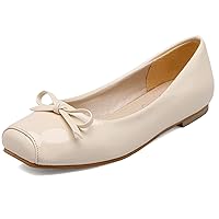 Ladies Square Toe Ballet Flats Slip On Bows Dolly Shoes