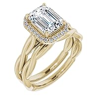 JEWELERYN 1 CT Emerald Cut VVS1 Colorless Moissanite Engagement Ring Set, Wedding/Bridal Ring Set, Sterling Silver Vintage Antique Anniversary Promise Ring Set Gift for Her