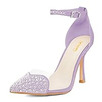 XYD Women Heart Crystal Pointed Toe Pumps Bridal High Heels Diamante Rhinestones Ankle Strap Satin Elegant Wedding Shoes