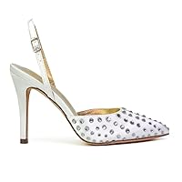 Womens Bridal Stiletto High Heel Shoes Ladies Satin Evening Party Pointed Toe Backstrap High Shine Diamante Court Shoes Size 5-10
