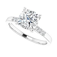 2.0 CT Cushion Cut, Colorless Moissanite Engagement Ring, Wedding/Bridal Ring Set, Solitaire Halo Style, Solid Sterling Silver Vintage Antique Anniversary Promise Rings Gift for Her