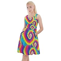 CowCow Womens Plus Size Dress Tie Dye Aztec Print Ethnic Style Summer Knee Length Pockets Skater Dress, XS-5XL