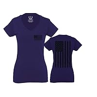 Vintage American Flag United States of America Military Army Marine us Navy USA for Women V Neck Fitted T Shirt