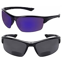 2 Pair of Unisex Bifocal Reading Sunglasses - Sport Wrap Sun Readers, ANSI Z87.1 Certified