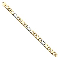 Mens Fancy Hollow Figaro Bracelet 14k Two Tone Gold Length 7.5’' Gold Bracelet For Men's