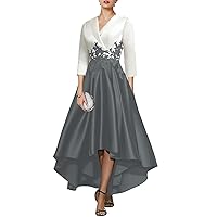 Elegant Mother of The Bride Dress Tea Length Satin Wedding Guest Dress A Line High Low Formal Evening Dress 2024