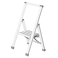 WENKO 1 Step Ladder, Aluminum Folding Step Stool with Wide Anti Slip Steps, Heavy Duty Step Stool, Hold up to 330lbs, Lightweight Indoor Outdoor Ladder, 17.3 x 29,2 x 2.2 in, White