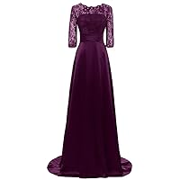 Women's High Neck Half Sleeves Lace Satin Mother of The Bride Groom Dress