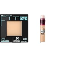 Fit Me Matte + Poreless Pressed Face Powder Makeup & Setting Powder, Classic Ivory, 1 Count & Instant Age Rewind Eraser Dark Circles Treatment Multi-Use Concealer, 120, 1 Count