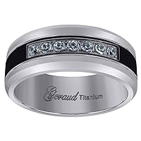 Titanium Black Tone Mens Cubic Zirconia CZ Beveled Edge Comfort Fit Wedding Band 8mm Jewelry Gifts for Men - Ring Size Options: 10 10.5 11 11.5 12 12.5 13 8 8.5 9 9.5