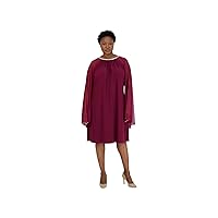 R&M Richards Womens Maroon Stretch Embellished Zippered Attached Chiffon Cape Sleeveless Jewel Neck Above The Knee Evening Shift Dress Plus 16W