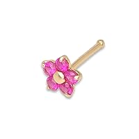JewelryWeb Solid 14k Yellow Gold Cubic Zirconia 3mm Flower Nose stud (Five Color)