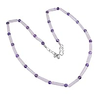 Silvesto India 925 Silver Plated, Handmade Jewelry Manufacturer Amethyst & Crystal Quartz, Long Necklace Jaipur Rajasthan India