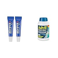 Abreva 10 Percent Cold Sore Treatment, Treats in 2.5 Days - 0.07 oz Tube x 2 and Advil Liqui-Gels Minis Pain Reliever, Fever Reducer - 200 Liquid Filled Capsules