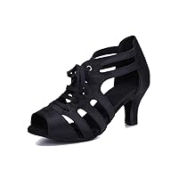 Women's Peep Toe Cut-out Lace-up Satin Tango Modern Salsa Ballroom Latin Dance Wedding Shoes