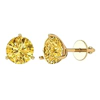 4.0 ct Round Cut Conflict Free Solitaire Canary Yellow Designer 3 prong Stud Martini Earrings 14k Yellow Gold Screw Back