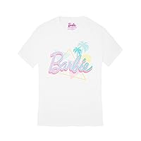 Barbie Womens Short Sleeve T-Shirt | Ladies Pastel Palm Tree Beach White Graphic Tee | Retro Fashion Top | Doll Movie Gift