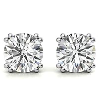 FACTES JEWELS Colorless Round Cut VVS1 Moissanite Diamond Solitaire Push Back Stud Earrings For Women in 14k Real white Gold