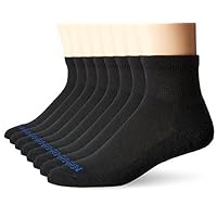 MediPeds mens 8 Pack Diabetic Quarter With Non-binding Top casual socks, Black, Shoe Size 9-12 US