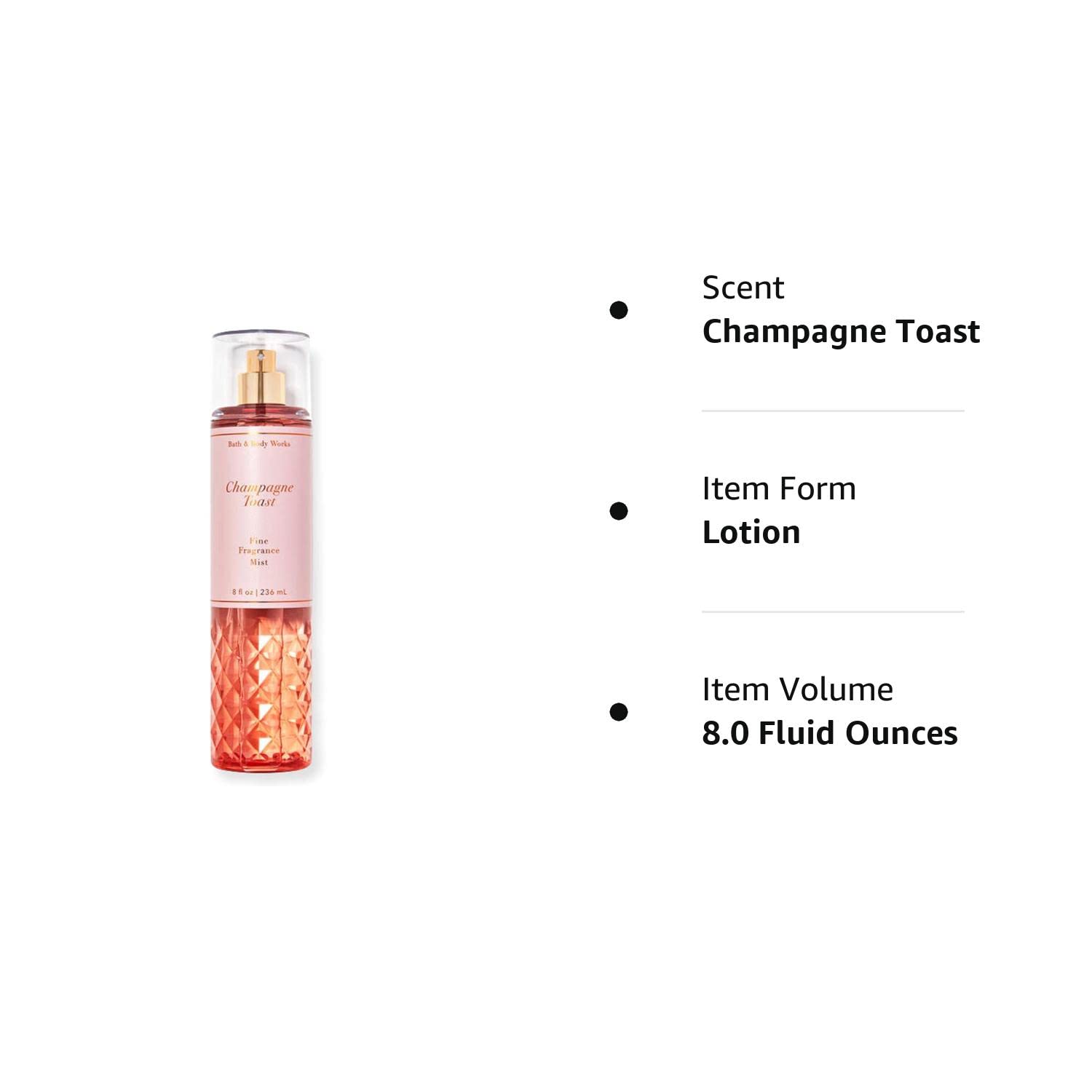 Bath & Body Works Champagne Toast Fine Fragrance Body Mist Spray 8 Ounce (Champagne Toast), 8 Fl Oz (Pack of 1), 8.0 Fl Oz