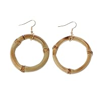 Handmade Natural Bamboo Wood Round Circle Dangle Hoop Earrings Fashion Jewelry for Birthday/Party/Christmas/Friendship Gifts