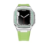 HEPUP Neues Mod-Kit Stahl für Apple Watch Band 8 7 44 mm 45 mm Diamant Metall für Iwatch Series 8 7 6 SE 5 4 41 mm 40 mm Modifikationskit Blende (Farbe: Gummigrün, Größe: 41 mm)