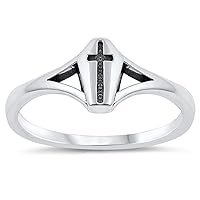 Cross Coffin Raised Dead Christian Ring New .925 Sterling Silver Band Sizes 4-10