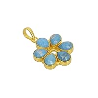 Gold Plated Barss Flower Deisgn Natural USA Turquoise Pendant For Girls
