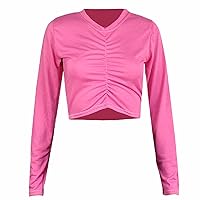 Cropped Tops for Women Bodycon Navel Long Sleeve Shirts Solid Multi Color Crewneck Tees Comfy Athletic Shirts