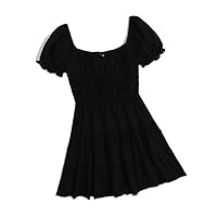 Women's Dress Tie Neck Ruched Bust Puff Sleeve Tiered Dress FADISA Dress for Women