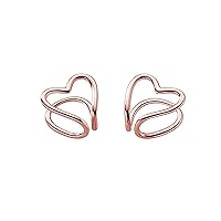 Solid 925 Sterling Silver Heart No Piercing Earrings for Women Teen Girls Heart Ear Cuff Earrings Clip on Earrings