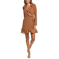 BCBGeneration Women's Surplice Neck Long Sleeve Ruffle Front Wrap Mini Dress