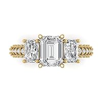3.6Ct Emerald cut Lab Grown Diamond VS1-2 I-J 10K Yellow Gold Solitaire W/Accent 3 Stone Engagement Promise Anniversary Ring