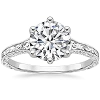 4 CT Round Cut Colorless Moissanite Engagement Ring, Wedding/Bridal Ring Set, Solitaire Halo Style, Solid Sterling Silver Vintge Antique Anniversary Promise Rings Gift for Her