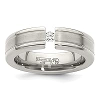 Edward Mirell Titanium Engravable Tension set 1/10 Carat Diamond Brushed Polished Grooved 6mm Flat Band Jewelry Gifts for Women - Ring Size Options: 10 10.5 11 11.5 12 12.5 13 7.5 8 8.5 9.5