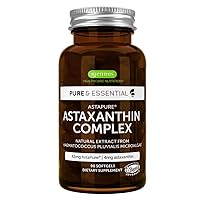 Astaxanthin Complex, Natural Algae Antioxidant for Eyes, Skin & Joints, 90 Vegan Astaxanthin Natural Softgels, Non-GMO 42 mg Astapure Providing H. Pluvialis Astaxanthin 4mg Softgels, Pure & Essential