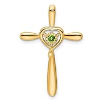 18.1mm 14k Gold Peridot Religious Faith Cross With Love Heart Chain Slide Jewelry for Women