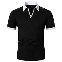 Workout Shirts for Men, V Neck Muscle Tees Short Sleeve Casual T-Shirt Stylish Colorblock Golf Shirt Slim Fit Gym Top