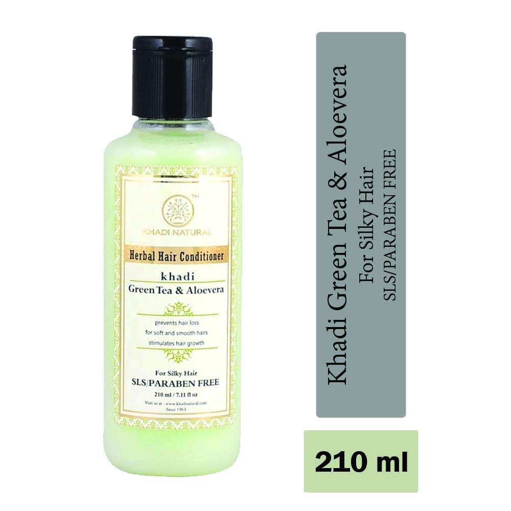 Khadi Natural Ayurvedic Herbal Green Tea Aloe Vera Conditioner for all Hair Types SLS and Paraben Free (210 ml / 7.1 fl oz)