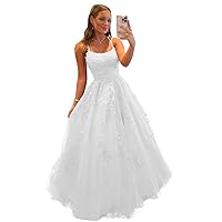 Women's Long Prom Dresses Ball Gowns for Teens A-line Appliques Tulle Formal Evening Gown Party Dress