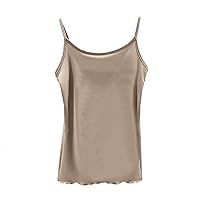 Women's Camisole Cami Sleeveless Tank Tops Casual Workout Vest Spaghetti Strap Pleated Tank Tops Removable Pads