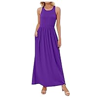 Summer Dresses for Women 2024 Casual Dress Loose Solid Color Sleeveless Vest Long Dress