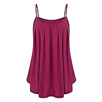 Summer Tanks，Women's Scoop Neck Pleated Spaghetti Strap Camisole Tank Tops Plus Size Sleeveless Flowy Blouse Shirts