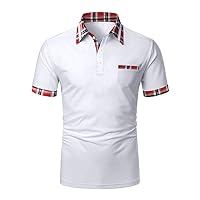 Men's Polo Shirts Short Sleeve Casual Button Down Plaid Collar Golf Shirt Tennis T Shirts Tops with Pocket