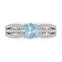 Clara Pucci 1.19ct Round Cut Solitaire Aquamarine Blue Simulated Diamond Designer Wedding Anniversary Bridal Ring Real 14k White Gold