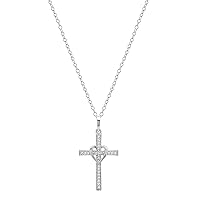 Round White Diamond Overlay Heart Cross Pendant with 18 inch Chain for Her (0.20 ctw, Color I-J, Clarity I1-I3) in Gold