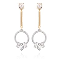GUESS Two Tone Drop Dangle Earrings with Crystal Glass Stones