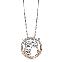 17.81mm Cheryl M 925 Sterling Silver and Rose Gold Plated CZ Cubic Zirconia Simulated Diamond Owl Necklace 18.25 Inch Jewelry for Women