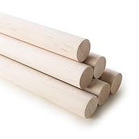 3/4 Inch Maple Dowel Rod Sticks Unfinished Wood for Hobby Crafts Length 24'' (5 Pack)