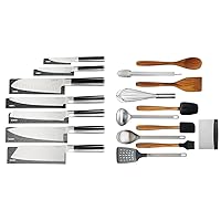 Babish High-Carbon 1.4116 German Steel 14 Piece Full Tang Forged Kitchen Knife Set W/Sheaths & 11 Piece Essential Teak Wood, Silicone, and Stainless Steel Tool Set